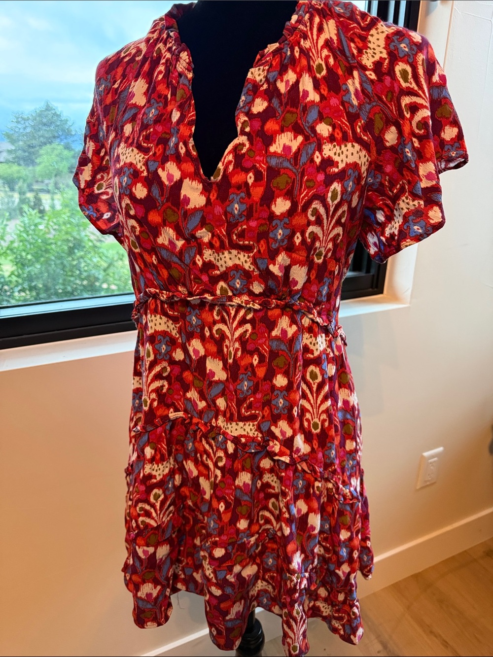Anthropologie Red Floral Mini Dress